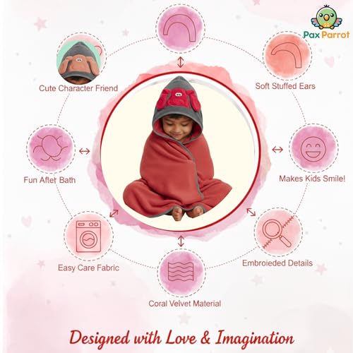 Image of Ultra-Soft Baby Hooded Towel - Coral Velvet Wrap Your Little One in Softness and Joy, Hypoallergenic & Super Absorbent Bath Wrap for Newborns & Toddlers | Cute Animal Design (0-5 Years)(Vibrant red)