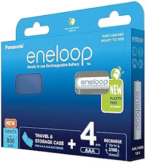Panasonic eneloop BK-4MCDEC4BE, Ready-to-Use Ni-MH akumulatory, AAA/Micro, 4 sztuki w zestawie w niebieskim opakowaniu, większa pojemność min. 800 mAh, w opakowaniu w bez tworzyw sztucznych, Niebieski