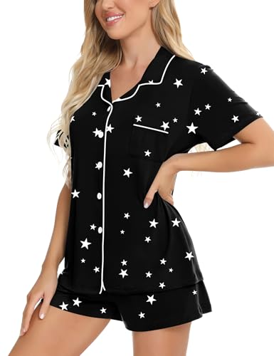 Image of SWOMOG Womens Button Down Pajamas Set Short Sleeve Sleepwear Bride Soft Pj Lounge Sets XS-3XL