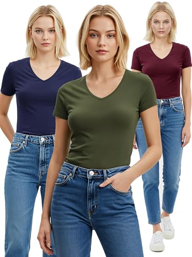 T-shirt col en V femme lot de 3 Emmalise en taille XXXL respirant