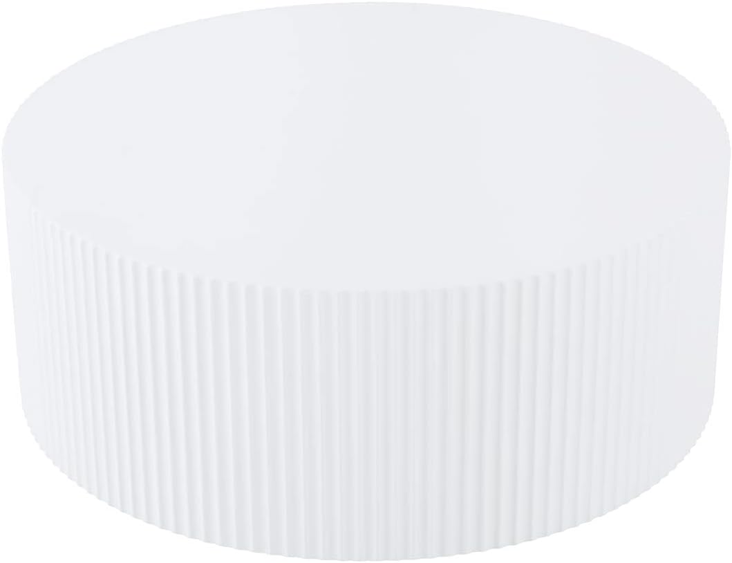 35.43'' Round Coffee Table for Living Room, Modern Wood Circle Tea Table, Minimalist Circular Drum Fluted Coffee Table, Unique Side Table End Table for Living Room, Apartment, White