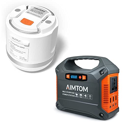 AIMTOM Power Pal Mini Multifunction LED Lantern M7200 + Power Pal X 155Wh Portable Solar Generator SPS-155