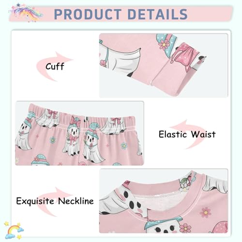 Pajama Sets Long Sleeve Cute Ghosts with Flowers Soft Comfy Sleepwear 2 Piece PJS 3-8T4