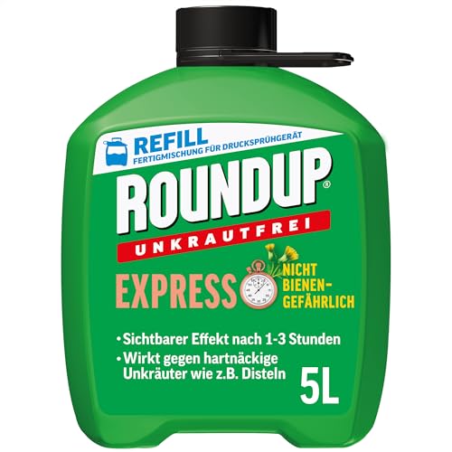 Roundup Unkrautfrei Express, 5 Liter Nachfüll-Kanister, Fertigmischung zur Bekämpfung von Unkräutern und Gräsern