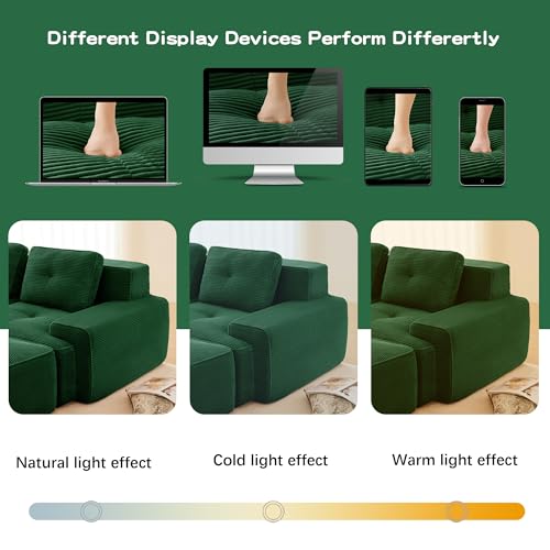 Image of 117 inch U-Shaped 3-Seater Modular Boneless Couch with 2 Ottomans, Cozy Corduroy Upholstery, Deep Seat Cloud sectional Sofa, No Assembly Anti-Slip Stable Design, Green