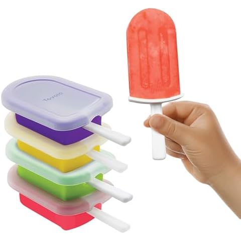 Tovolo Silicone Popsicle Molds with Sticks (4-Pack, Classic) - Reusable Ice Pop Molds for Homemade Flavored Ice Pops & Frozen Snacks - Stackable Popsicle Maker with Lid, Dishwasher Safe & BPA-Free Cover