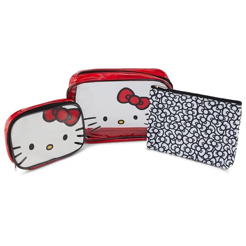 Hello Kitty Conjunto de estojo cosmético – meninas, meninos, adolescentes, adultos – Conjunto de 3 peças oficialmente licenciado pela Hello Kitty, Vermelho