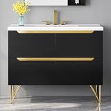DWVO 40 Inch Modern Bathroom Vanity with Three Holes Sink Combo, Free Standing Undermount Bathroom Vanity Storage Cabinet with Ceramic Basin, 4 Extra Drawers, Black