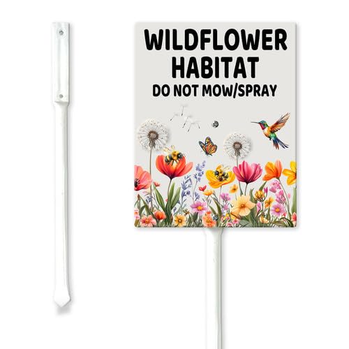 Geroclonup Wildflower Habitat Yard Sign 11.5x15cm Sturdy Aluminum Signs Rust Free Garden Decorations Rustproof Standing Lawn Sign for Outdoor Do Not Mow Do Not Spray Signs for Yard