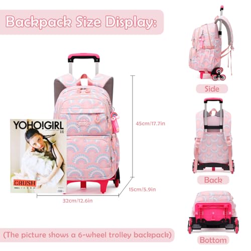 Image of PALAY Trolley School Bag Heart Print 6 Wheels Waterproof Backpack