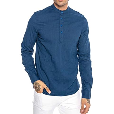 Redbridge Camisa de Lino para Hombre Suéter Casual Tunik-Straight Azul XL Cover