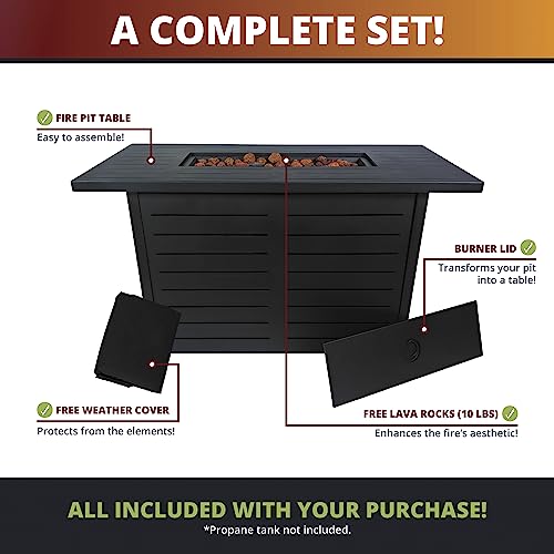 Kinger Home 42-Inch Outdoor Propane Fire Pit Table For Patio, 50,000 Btu Csa Certified, Aluminum Frame, Black #TOP6