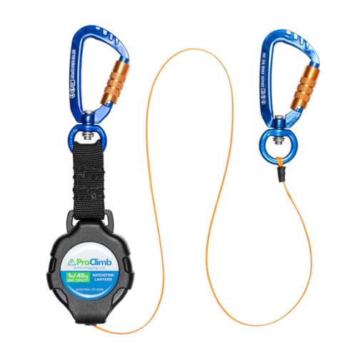 42” Retractable Self-Locking Lanyard with Carabiner | ANSI/ISEA 121-2018 | 1lb capacity for High-Elevation Work, Tool Drop Protection