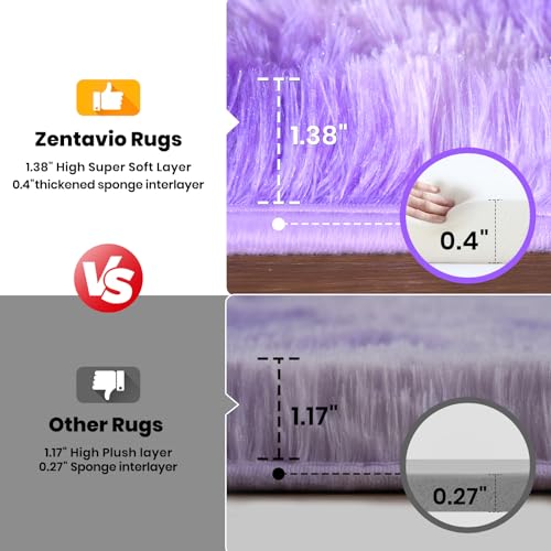 Zentavio Purple Rugs for Girls Room 4x6 Area Rugs for Living Room Carpet for Bedroom Washable Soft Fluffy Shag Aesthetic Plush High Pile Throw Rug for Nursery Kids Room Dorm Room Tie-Dyed