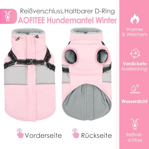 AOFITEE Hundemantel Winter Grosse Hunde, Warme Hundejacke Wintermantel mit Geschirr, Wasserdicht Hunde Winterjacke Warmer Hundemäntel Fleece Winterweste für Labrador, Windhund, Golden Retriever, 2XL
