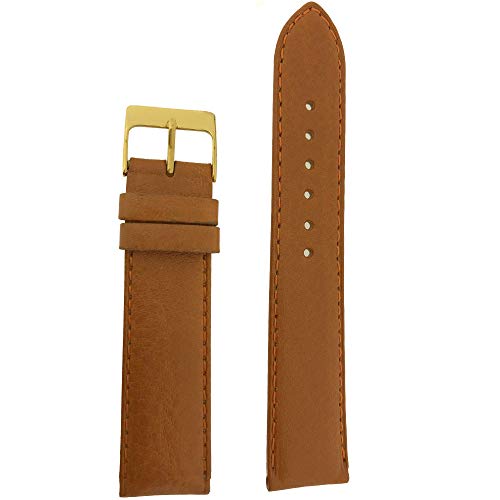 Tech Swiss Watch Band Calfskin Leather Comfort Lite Padded Tan Gold-Tone Buckle Ladies 12 millimeters
