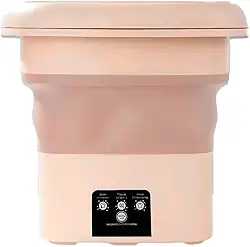 Mini Máquina de Lavar Roupa Portátil Dobrável Automática USB Lavadora de Viagem Camping para Roupas Íntimas Compacta Bivolt Instalação Zero(BEGE 6.5L COM CESTO)