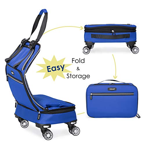 Foldable Luggage Bag with Spinner wheels,Expandable Collapsible Rolling Duffel Bag,Carry On Luggage 22x14x9/Checked Luggage for Travel (2 in 1), Blue