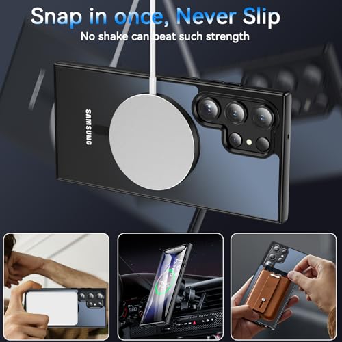 Image of OWKEY for S23 Ultra Case 6.8'', Magnetic Samsung Galaxy S23 Ultra Case for Magsafe, [Shockproof Military] Translucent Back Slim Bumper Cover Phone Case Galaxy S23 Ultra Case, Black