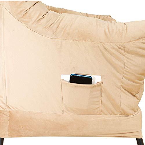 Goldsun Velvet Fabric Accent Chair Lazy Reclining Armchair With Removable Metal Legs And A Side Pocket, Comfy Upholstered Single Leisure Sofa Chair For Living Room, Bedroom, Office (Beige) #TOP3