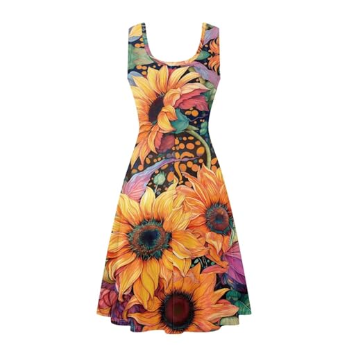 Image of Big Sunflower Women's Summer Midi Dress Slim Fit Sundresses Casual Loose Sleeveless Summer Dress Swing A-Line Tank Dress, Medium