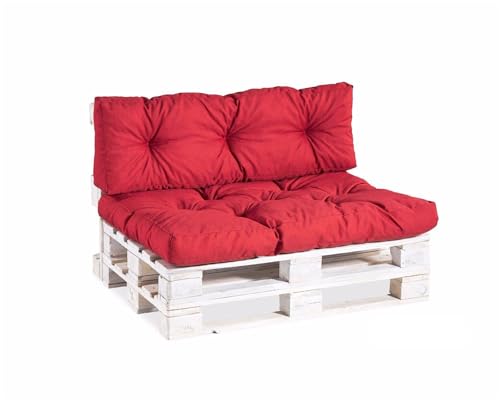 Gutekissen® cuscini per pallet cuscini per divani da giardino cuscini trapuntati riempiti con schiuma granulare Poulirette PPI (Cuscino di seduta 120x50, gesteppt Rosso)