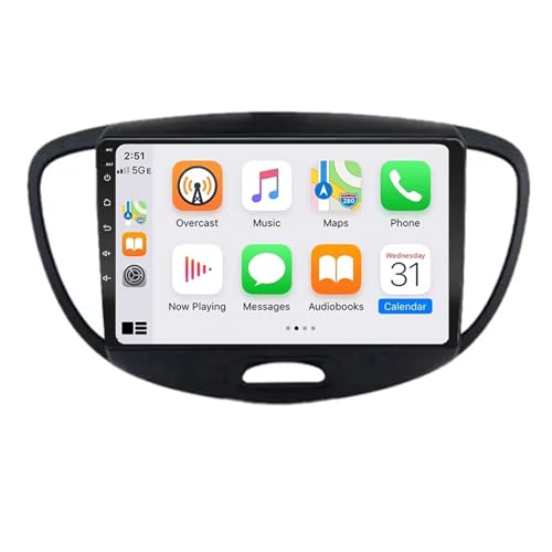 Coche con Carplay Android Auto Inalámbrica para Hyundai I10 2008 2012 Pantalla de Coche con Carplay y Android Auto Inalámbricos, Bluetooth, Mirror, 4 Nuclear 4G+64G