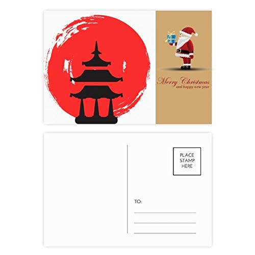 Cartes postales Temple Abstrait Brush Japon Père Noël pour décorer vos tables de réveillon