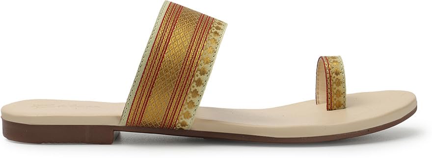 Image of Picktoes Pt-1193 Women's Cream Synthetic Leather Casual Flat Sandal