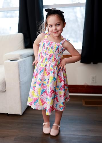 Image of Disney Princess Frozen Elsa Minnie Stitch Toddler Girl Dress Bow Tie Straps Smocked Summer Outfit Birthday Party Clothes 2-9Y
