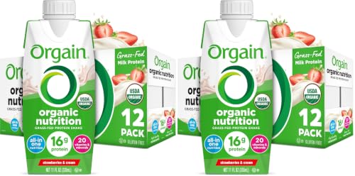 Orgain Organic Nutritional Protein Shake,Strawberries & Cream - 16g Grass Fed Whey Protein,Meal Replacement,20 Vitamins & Minerals,Fruits-& Vegetables,Gluten Free,Non-GMO,11 Fl Oz,(Pack of 24) - image 1