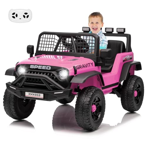 Garvee 12V Kids Ride On Truck Car w/Parent Remote Control, 3 Speeds, Emergency Braking, LED Lights, Music & Horn, Kids Electric Vehicles for Boy Girl