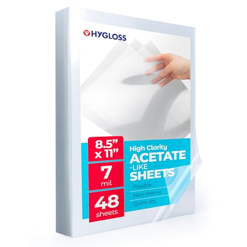 Feuilles d'acétate transparentes Hygloss, plastique haute clarté non imprimable, 48 feuilles