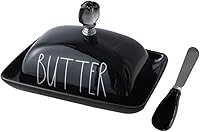 Vista 8 de oskas Mantequillera negra de porcelana de granja con tapa y cuchillo para encimera