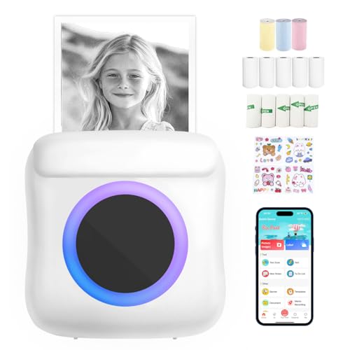 Mini Bluetooth Thermal Printer C1 – Portable Ink free Pocket Printer for Photos, Labels, Notes, for Home, School, Office Organization – Compatible with iOS & Android – Includes 13 Rolls Paper