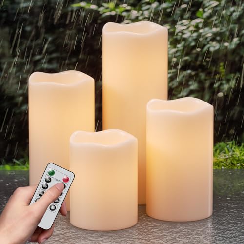 Bougies d'extérieur étanches sans flamme à piles plastique blanc pilier LED
