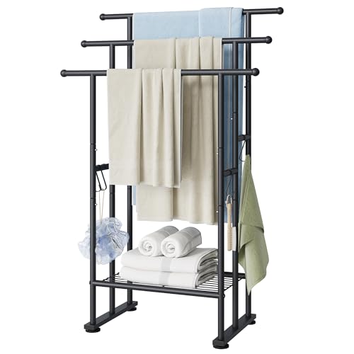 ELYKEN 3 Tier Standing Towel Rack (Matte Black)