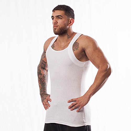 Different Touch Men's G-Unit Style Tank Tops Square Cut Muscle Ribbed Underwear Shirts (L, 6 Pack (Assorted))