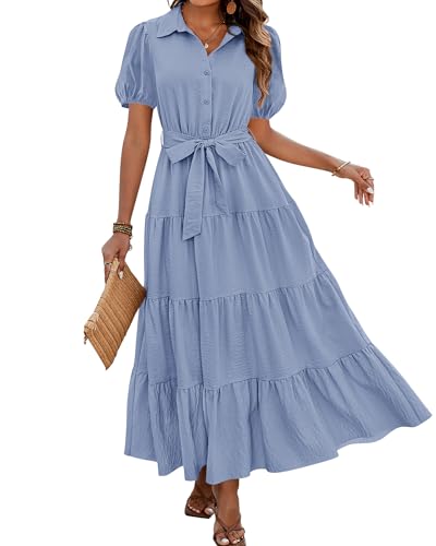 dowerme Womens Summer Dresses 2025 Short Sleeve Button...