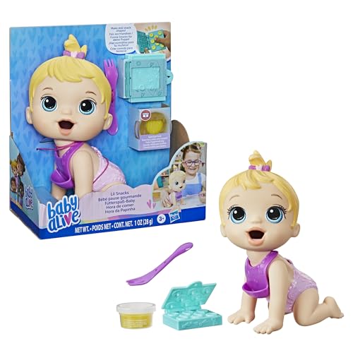 Baby Alive Lil Snacks Doll, Eats and Poops, Snack-Themed 8-Inch Baby Doll, Snack Box Mold, Toy for Kids Ages 3 and Up, Blonde Hair