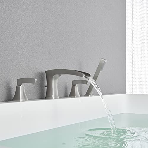 Artiqua Roman Tub Faucet Waterfall Tub Filler Brushed Nickel Deck Mount Bathtub Faucets 4 Hole Brass Bathroom Faucets With Hand Shower #TOP2