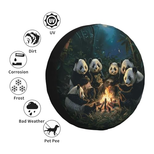 Image of Panda Around Campfire Spare Tire Cover Weatherproof Universal Wheel Protectors Wheel Covers for Rv Camper Travel Trailer SUV Truck 14 Inch
