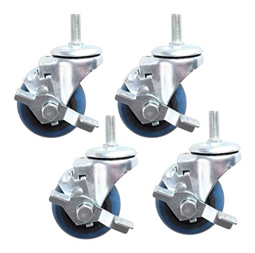 Ruote girevoli per carrelli per mobili CasterCaster x4, Ruote girevoli per trasporto pesanti, Ruote girevoli in gomma, Ruote industriali con freni, Stelo filettato M12, 75 mm/100 mm/125 mm