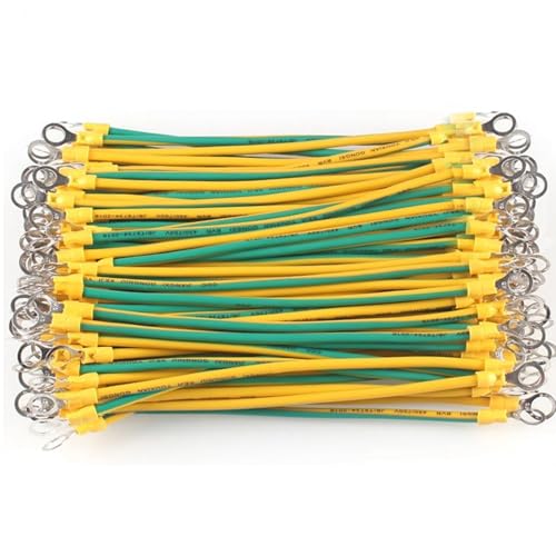 100pcs Grounding Wire, 2.5/4/6mm² Yellow-Green PVC Jumper Cable 5/6/8mm Hole Bare Copper Braided Grounding Straps 150mm Length for Solar Panel & Cable Tray Bonding(8mm,2.5 mm²)