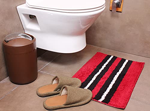 Image of Flooring India Co Bath Mat Super Soft, Anti Slip Stripe Mats (Maroon, 38x58 cm) Pack of 1