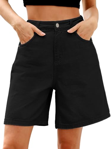 ELLEVEN Jorts Women Baggy Raw Hem Jean Bermuda Knee Length Mom