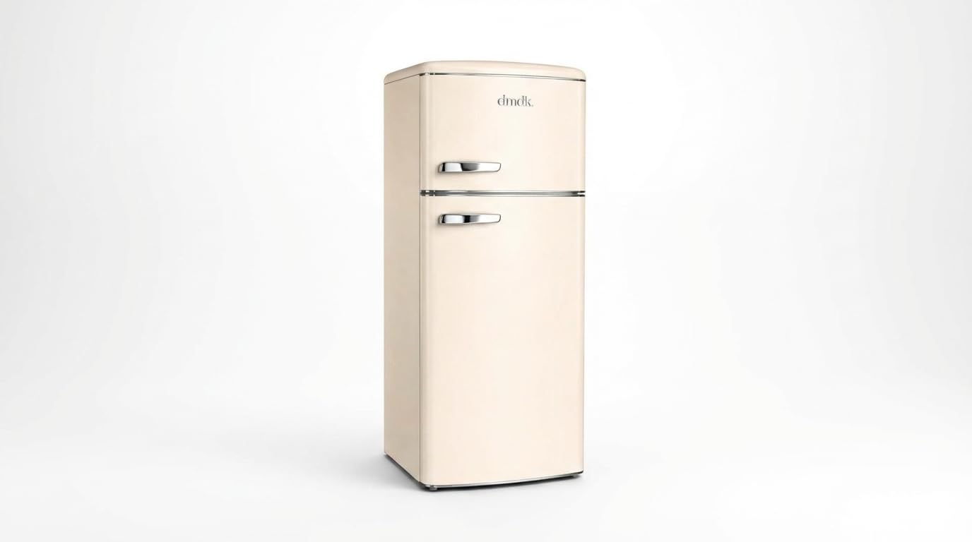 DMDK DKC2 Independiente Refrigerador/Congelador, 206 L Contenido neto, 4 estantes ajustables, bandeja grande para verduras, crema, clase energética E