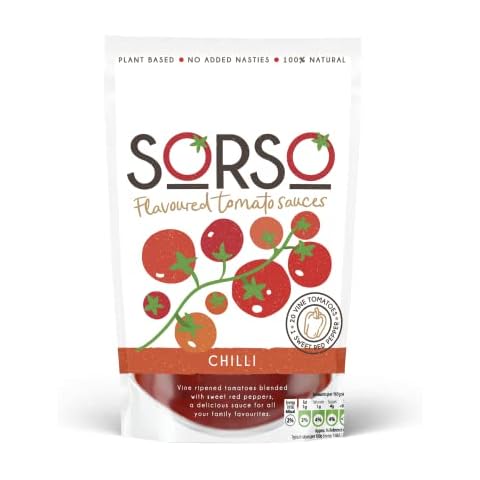 SORSO 2 x 330g | Vegan Ready- to-Use Tomato Sauce | No Added Sugar | Chilli Flavour | Premium Natural Recipe With Authentic Italian Taste | Use For Pizza, Pasta or for Soup Cover