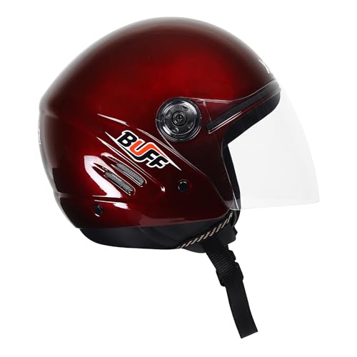 Image of Buff Open Face Helmet for Men & Women | ISI Certified is 4151 | Lightweight Bike Helmet with Clear Visor & Adjustable Strap for Scooter Motorcycle - Medium