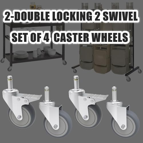 Image of 2-Inch Swivel Stem Caster, 7 /16-Inch Diameter Grip Ring Stem Rubber Wheel, Thermoplastic Rubber TPR Replacement Wheels - 4 Pack(2 Brakes 2 Swivel)